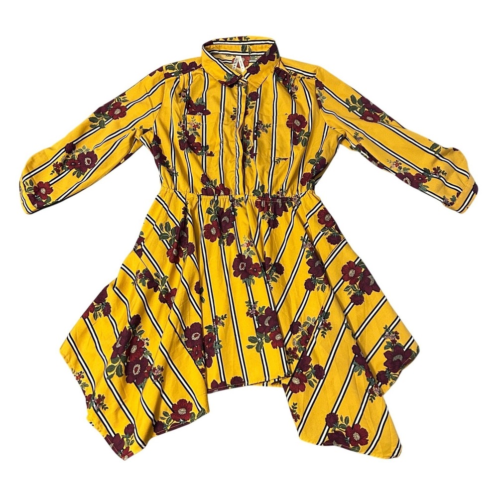 Live 4 Truth Floral Dress Womens L Yellow Button Front Handkerchief Hem Boho - Picture 2 of 11